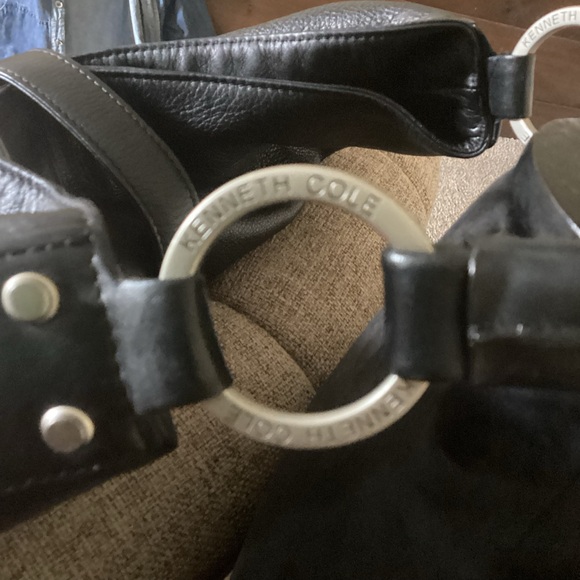 Kenneth Cole Black Leather Satchel Bucket Bag Interesting Hardware - Picture 12 of 12